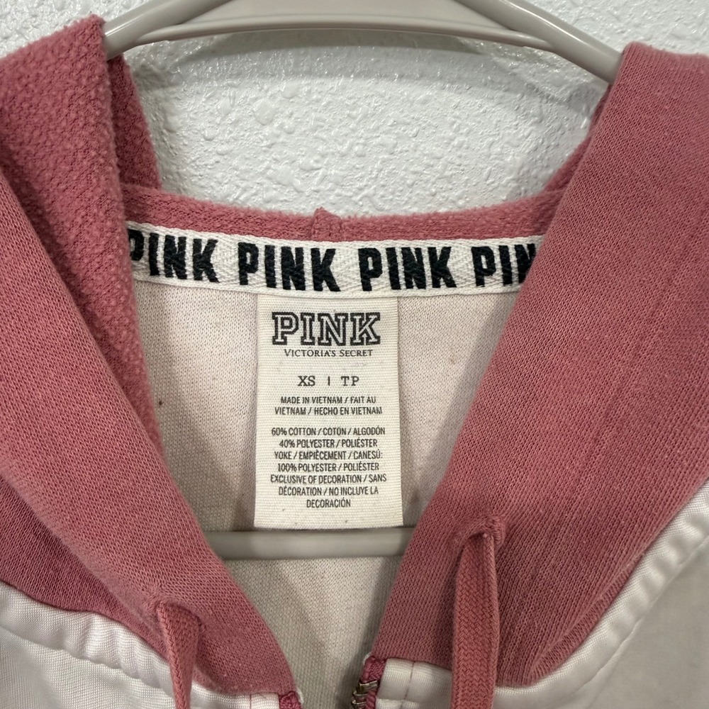 Pink Victoria's Secret Full Zip Hoodie Mauve White Floral Logo XS - Picture 2 of 8